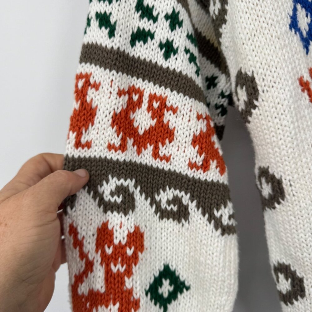 Vintage Andina graphic cardigan sweater  cotton white colorful size small woman’ - Picture 6 of 11